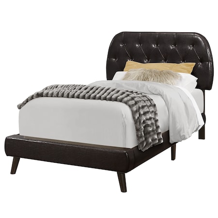 Monarch Specialties Bed, Twin Size, Platform, Teen, Frame, Upholstered, Pu Leather Look, Wood Legs, Brown, Transitional I 5982T